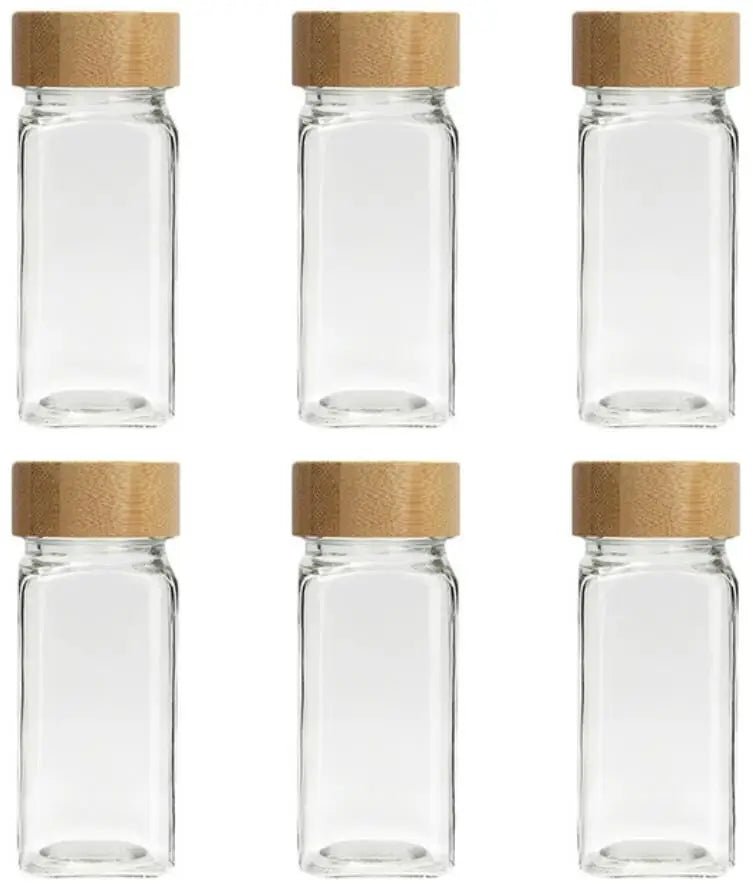 6 - Piece Acacia Wood Glass Spice Jars Set - Volaia