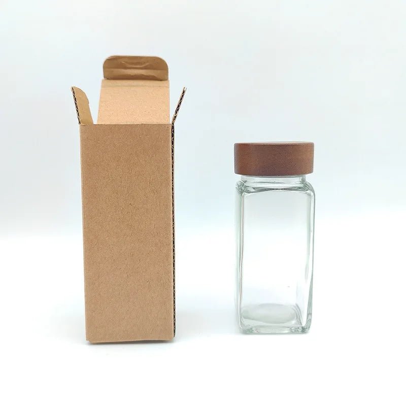 6 - Piece Acacia Wood Glass Spice Jars Set - Volaia