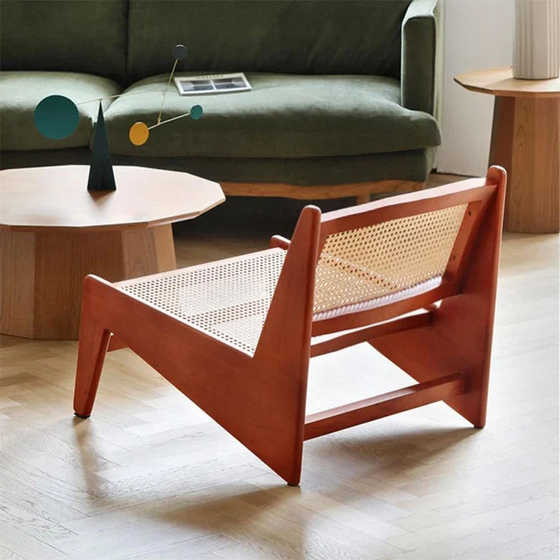 Nordic Solid Wood Rattan Recliner Armchair