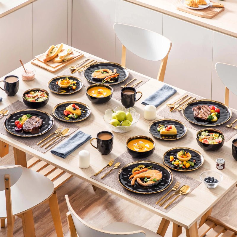 Black Porcelain Set with Gold Trim – Plates & Bowls - Volaia