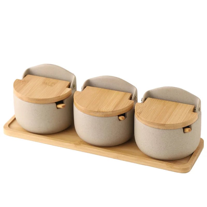 Ceramic Spice Jars with Wooden Lids and Spoons - Volaia