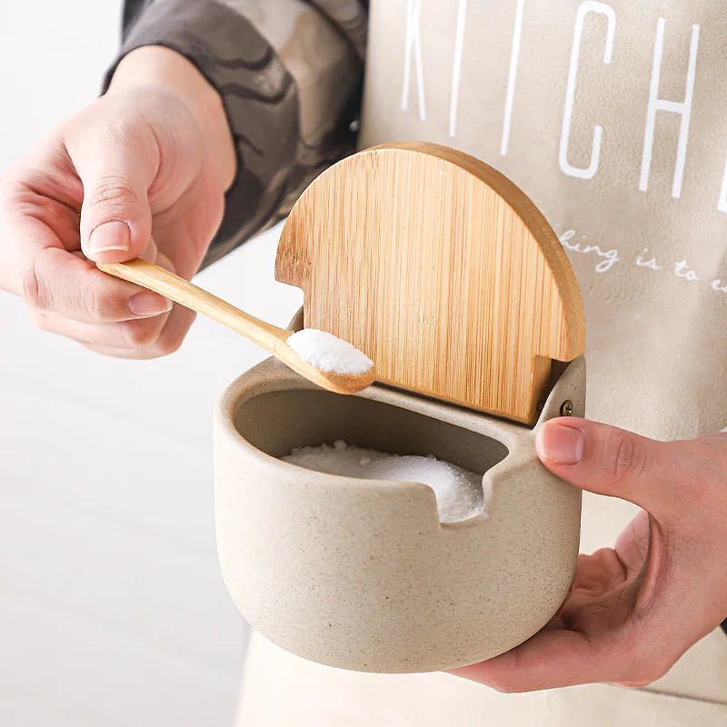 Ceramic Spice Jars with Wooden Lids and Spoons - Volaia
