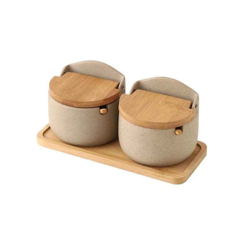 Ceramic Spice Jars with Wooden Lids and Spoons - Volaia