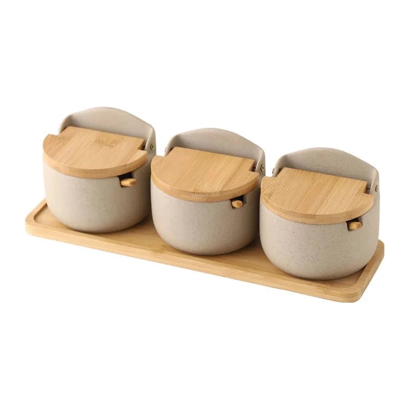 Ceramic Spice Jars with Wooden Lids and Spoons - Volaia