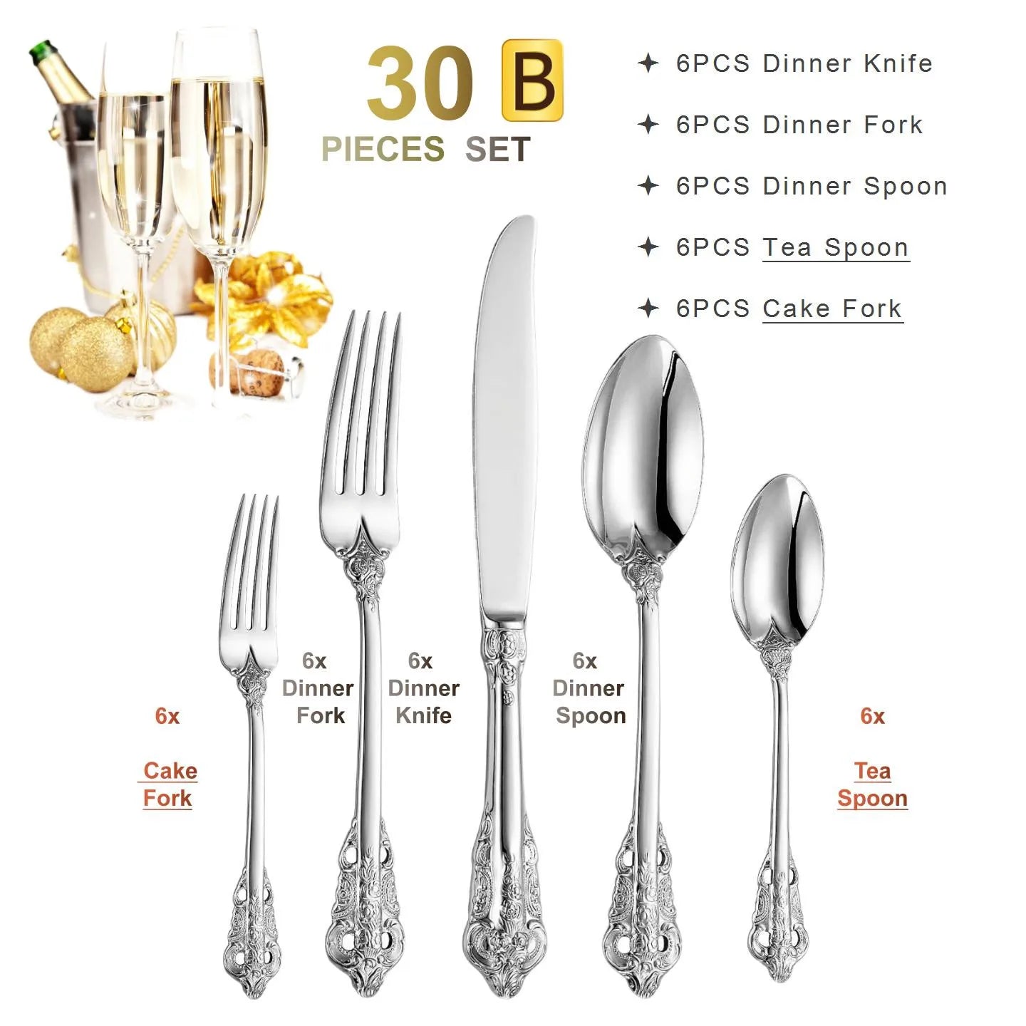 Elegant 24k Gold - Plated Vintage Cutlery Set for 6 - Volaia