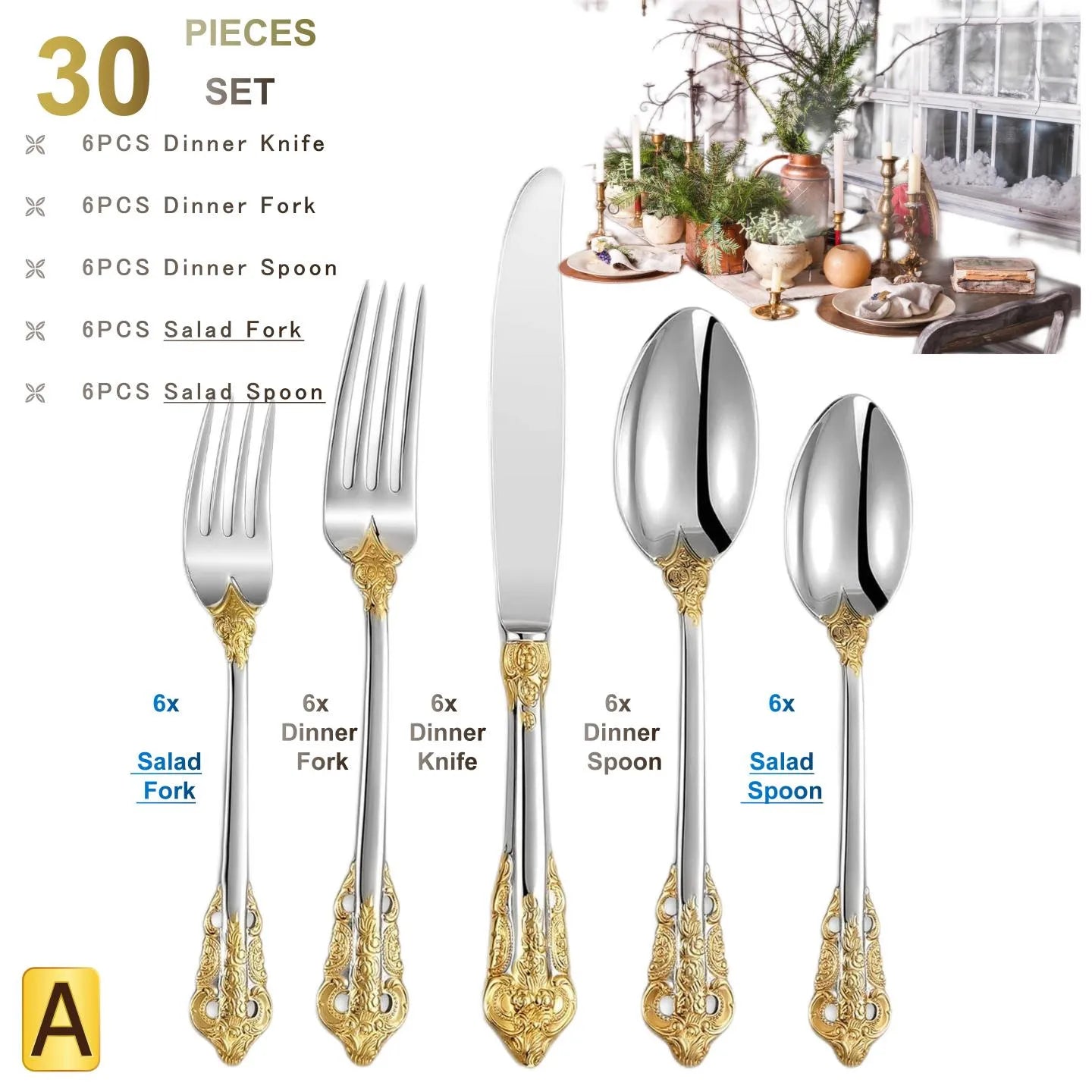 Elegant 24k Gold - Plated Vintage Cutlery Set for 6 - Volaia