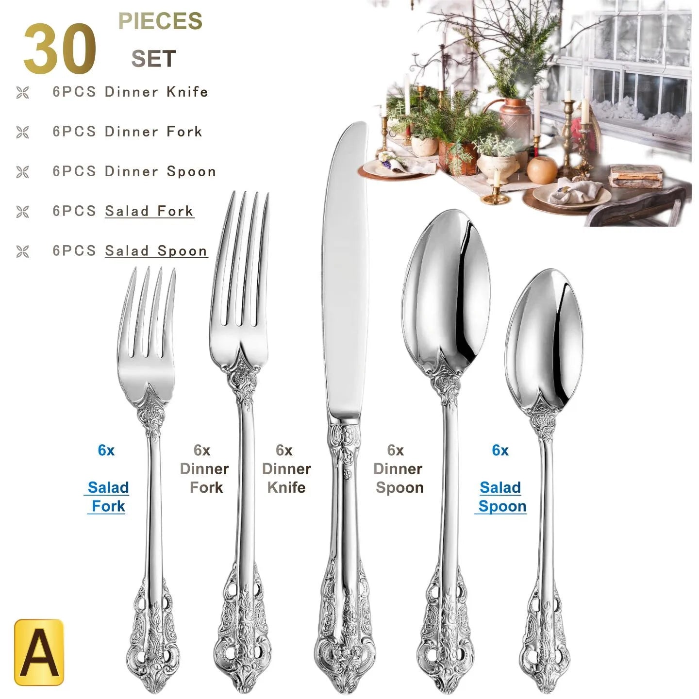 Elegant 24k Gold - Plated Vintage Cutlery Set for 6 - Volaia