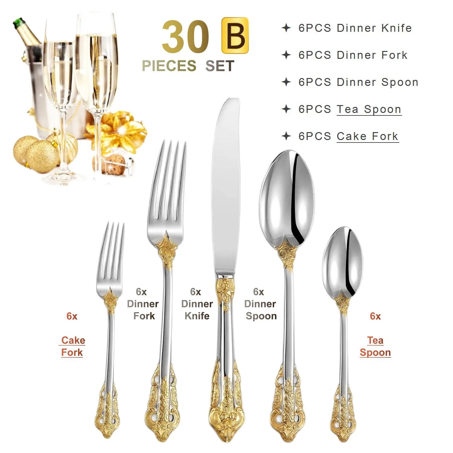 Elegant 24k Gold - Plated Vintage Cutlery Set for 6 - Volaia