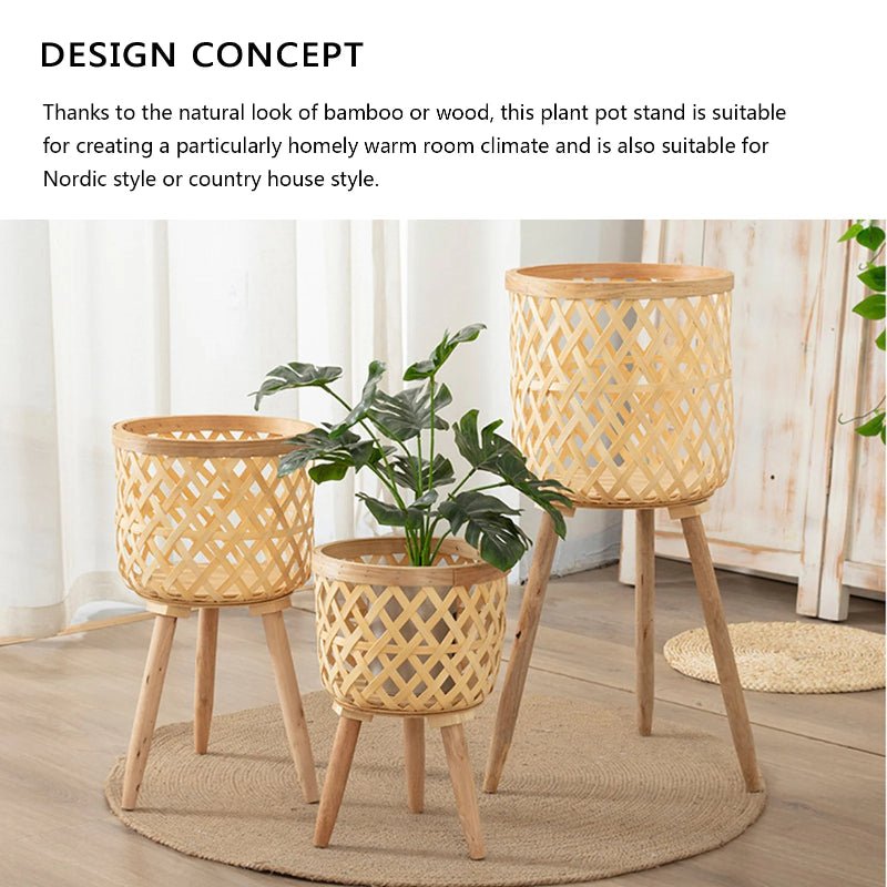 Elegant Bamboo Plant Stand with Wooden Legs - Volaia