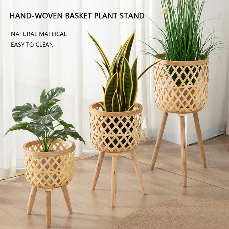 Elegant Bamboo Plant Stand with Wooden Legs - Volaia