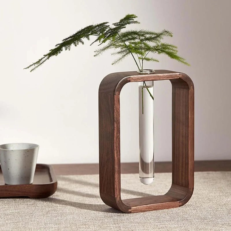 Elegant Black Walnut Test Tube Vase for Tabletop Decor - Volaia