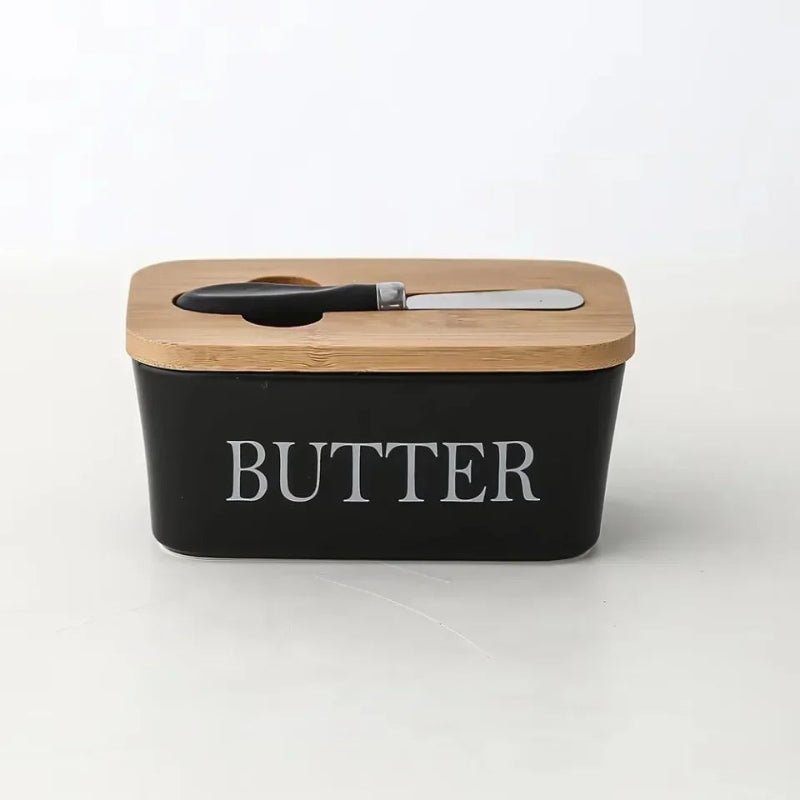 Elegant Ceramic Butter Dish with Bamboo Lid & Knife - Volaia