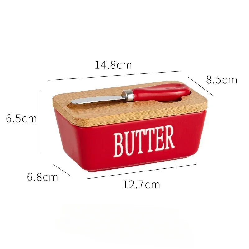 Elegant Ceramic Butter Dish with Bamboo Lid & Knife - Volaia