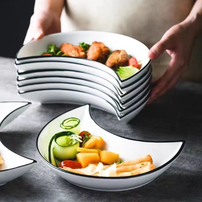 Elegant Ceramic Moon Plate Set - 5 - Piece Dining Delight - Volaia