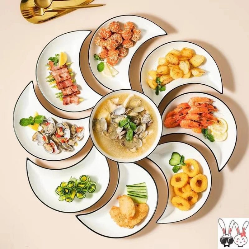Elegant Ceramic Moon Plate Set - 5 - Piece Dining Delight - Volaia