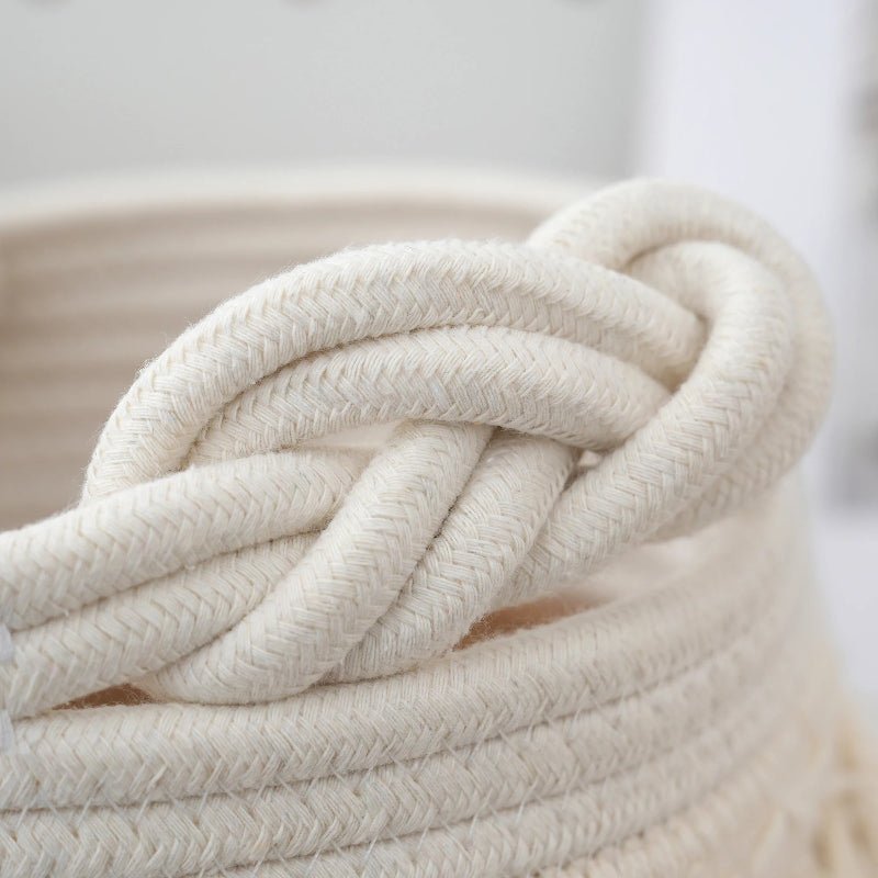 Elegant Cotton Rope Storage Basket with Tassels - Volaia