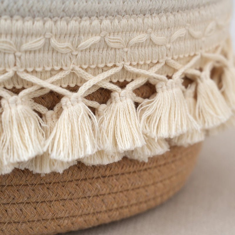 Elegant Cotton Rope Storage Basket with Tassels - Volaia