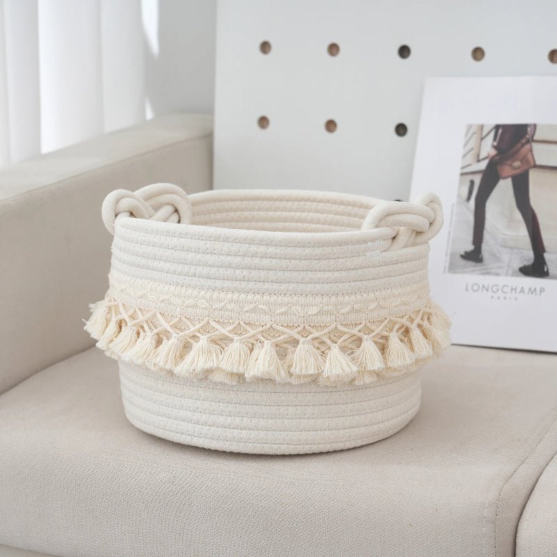 Elegant Cotton Rope Storage Basket with Tassels - Volaia