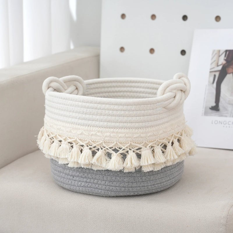 Elegant Cotton Rope Storage Basket with Tassels - Volaia