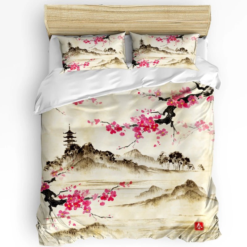 Elegant Crane & Plum Blossom 3 - Piece Bedding Set - Volaia