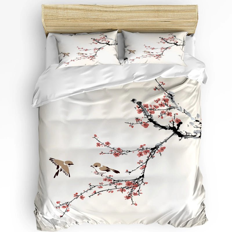 Elegant Crane & Plum Blossom 3 - Piece Bedding Set - Volaia