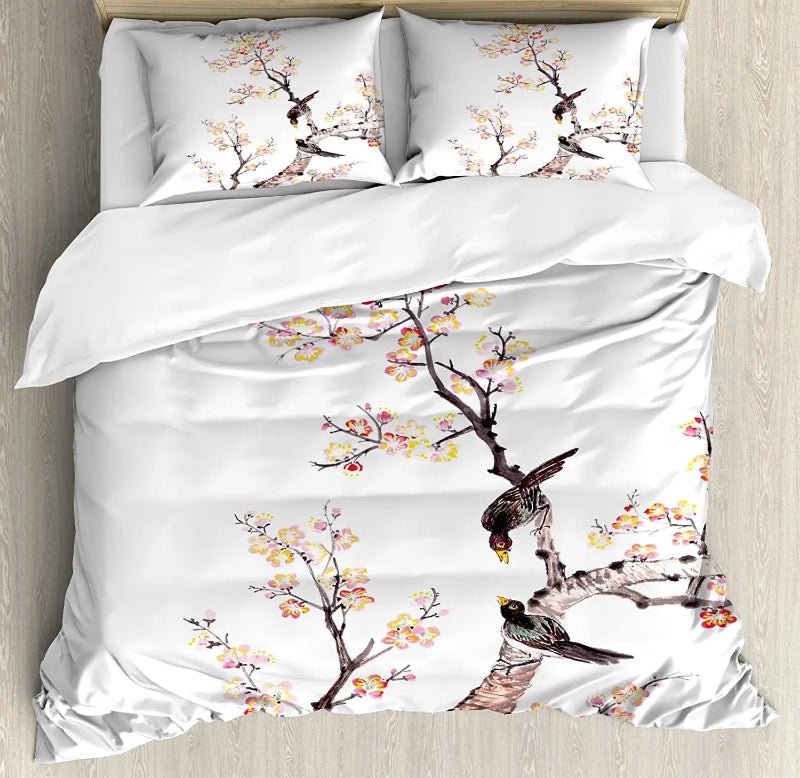 Elegant Crane & Plum Blossom 3 - Piece Bedding Set - Volaia