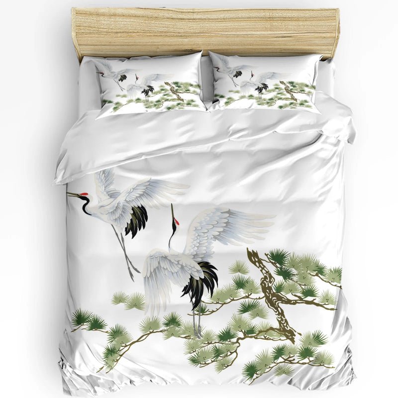 Elegant Crane & Plum Blossom 3 - Piece Bedding Set - Volaia