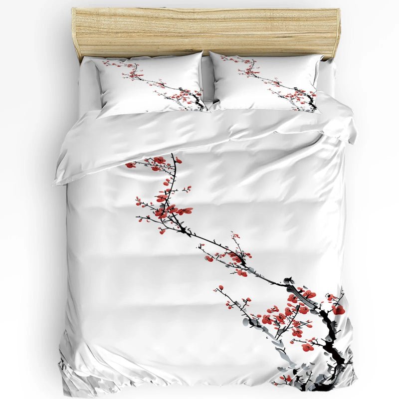 Elegant Crane & Plum Blossom 3 - Piece Bedding Set - Volaia