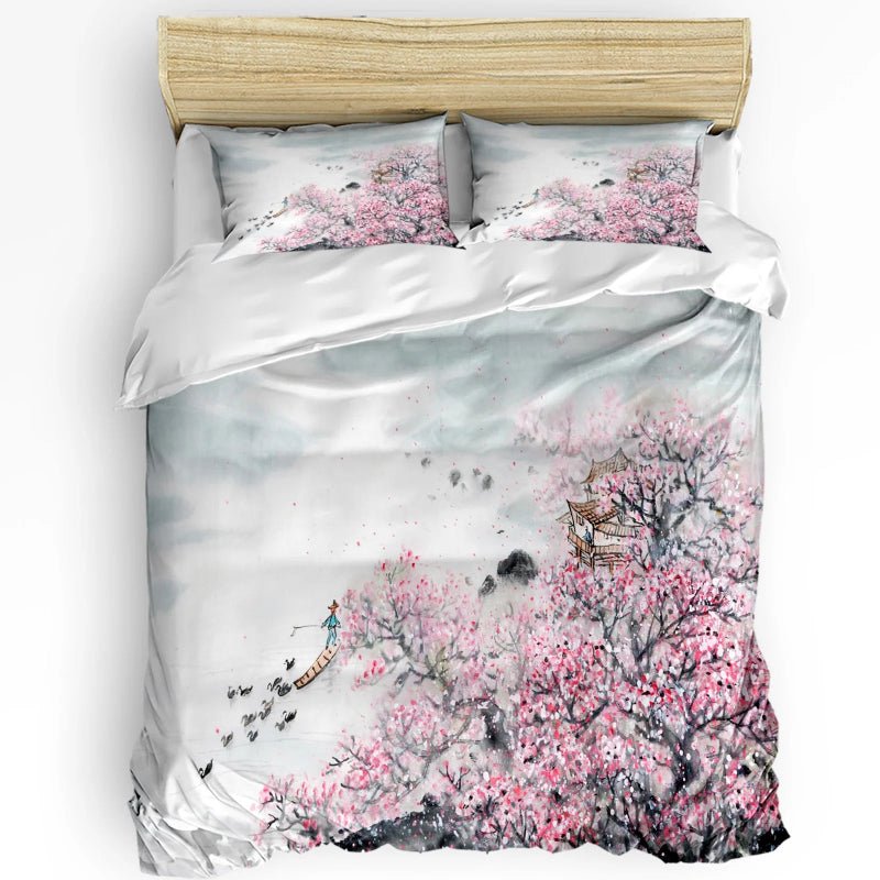 Elegant Crane & Plum Blossom 3 - Piece Bedding Set - Volaia