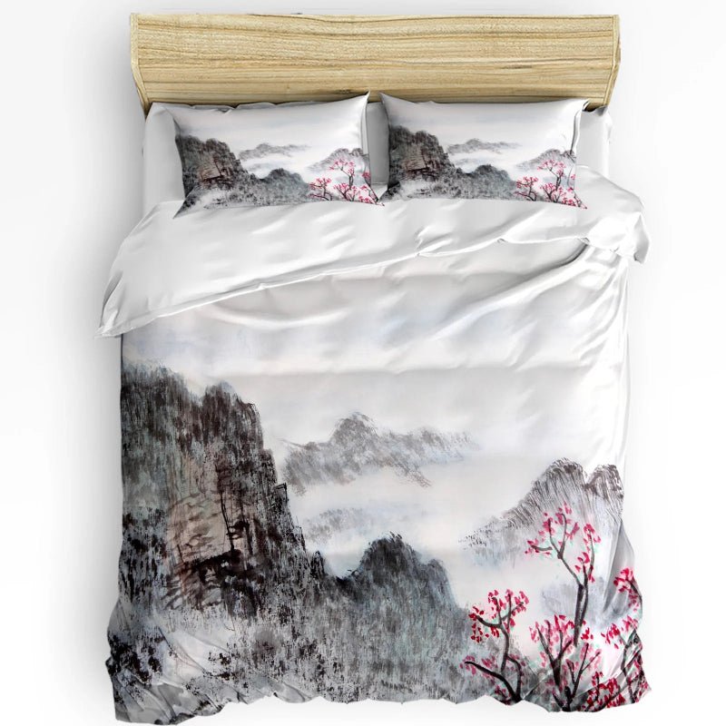 Elegant Crane & Plum Blossom 3 - Piece Bedding Set - Volaia