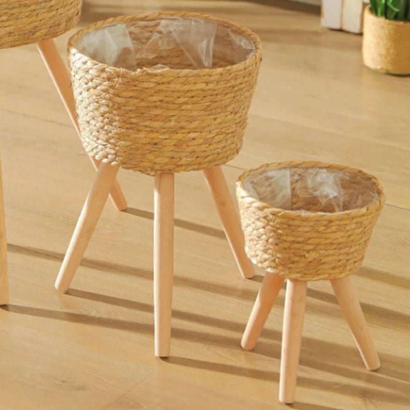 Elegant Wood Woven Plant Pot with Standing Legs - Volaia