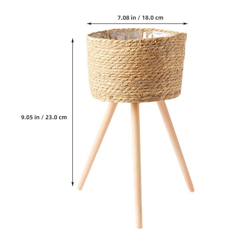 Elegant Wood Woven Plant Pot with Standing Legs - Volaia