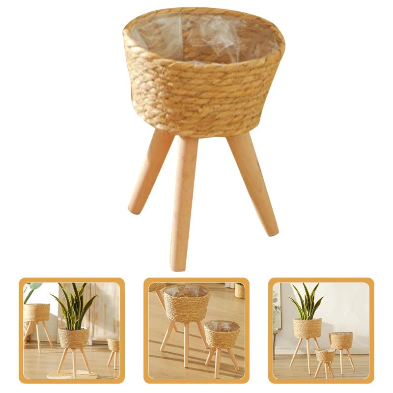 Elegant Wood Woven Plant Pot with Standing Legs - Volaia