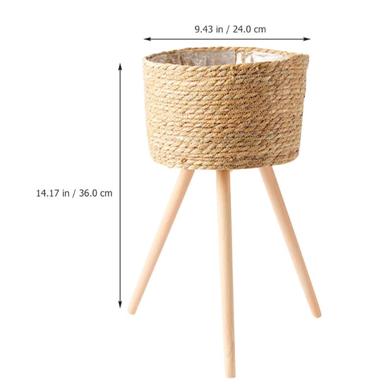 Elegant Wood Woven Plant Pot with Standing Legs - Volaia