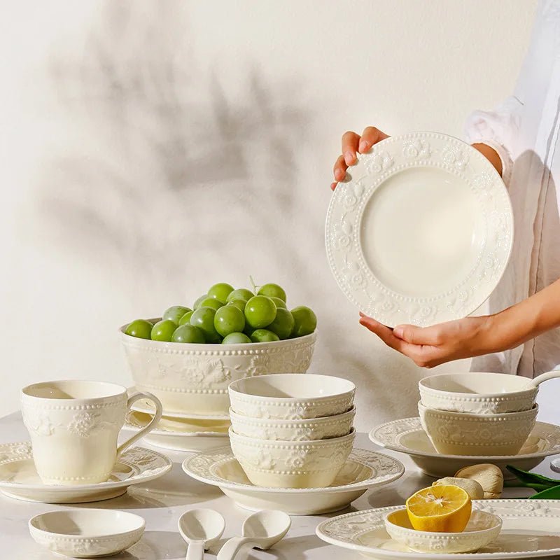 French Embossed Ceramic Bowls – Elegant Dinnerware - Volaia