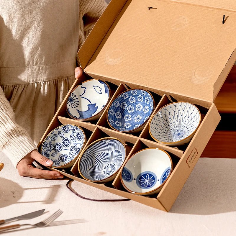 Hand - Painted Ceramic Noodle Bowls Set - Volaia
