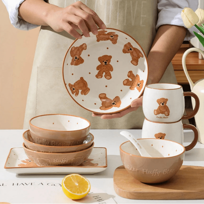 Lovely Bear Dish Set: Plate, Bowl & Mug - Volaia