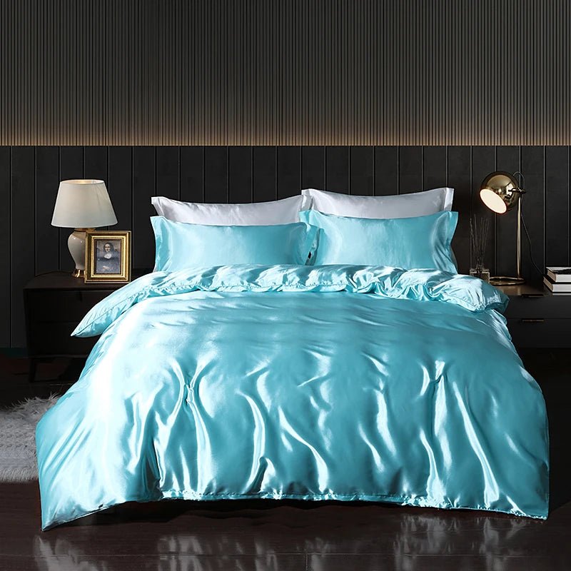 Luxury Satin Bed Set with Fitted Sheet and Duvet Cover - Volaia
