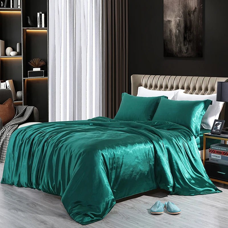 Luxury Satin Bed Set with Fitted Sheet and Duvet Cover - Volaia