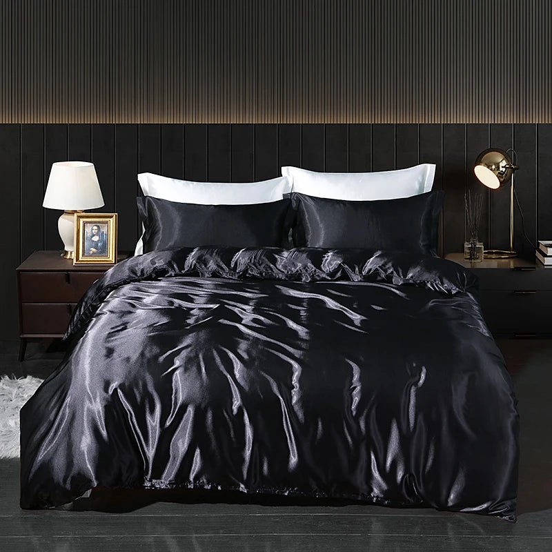 Luxury Satin Bed Set with Fitted Sheet and Duvet Cover - Volaia