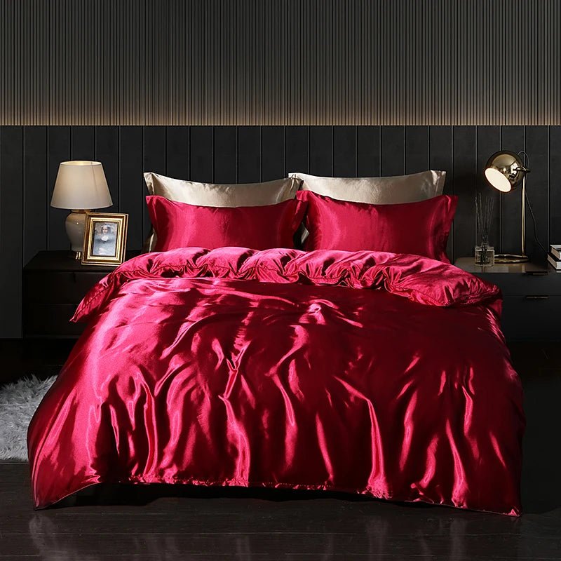 Luxury Satin Bed Set with Fitted Sheet and Duvet Cover - Volaia