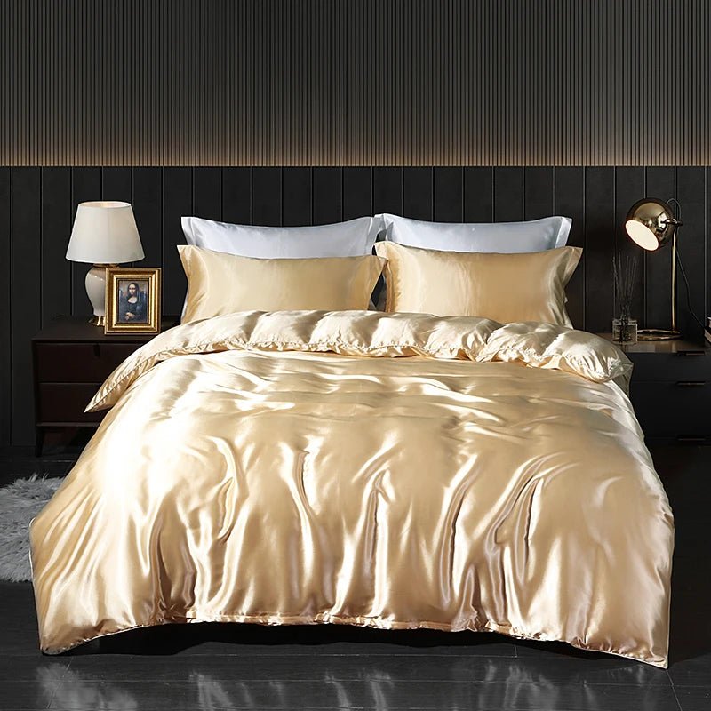 Luxury Satin Bed Set with Fitted Sheet and Duvet Cover - Volaia