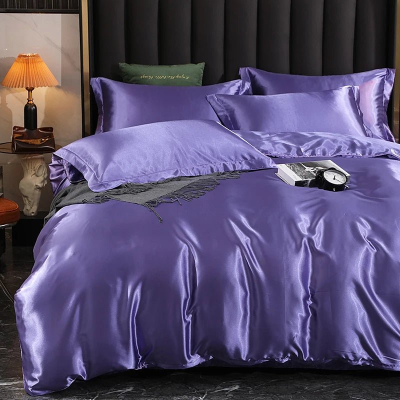 Luxury Satin Bed Set with Fitted Sheet and Duvet Cover - Volaia