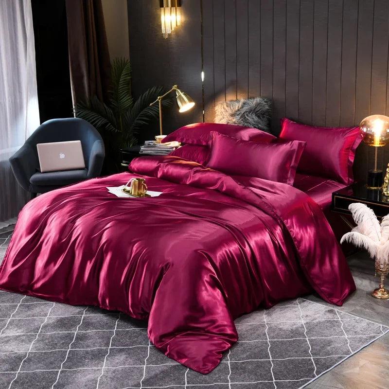 Monochrome Satin Bedding Set - Includes Sheets, Pillowcases and Duvet Cover - Volaia
