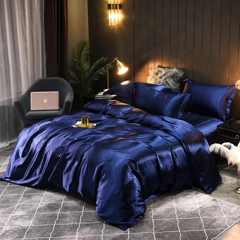 Monochrome Satin Bedding Set - Includes Sheets, Pillowcases and Duvet Cover - Volaia