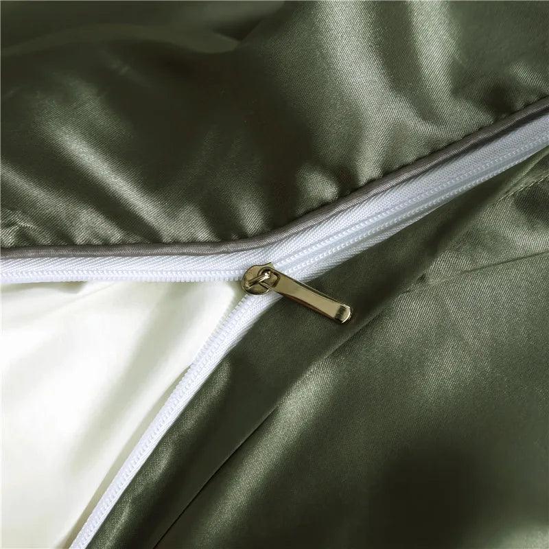Monochrome Satin Bedding Set - Includes Sheets, Pillowcases and Duvet Cover - Volaia