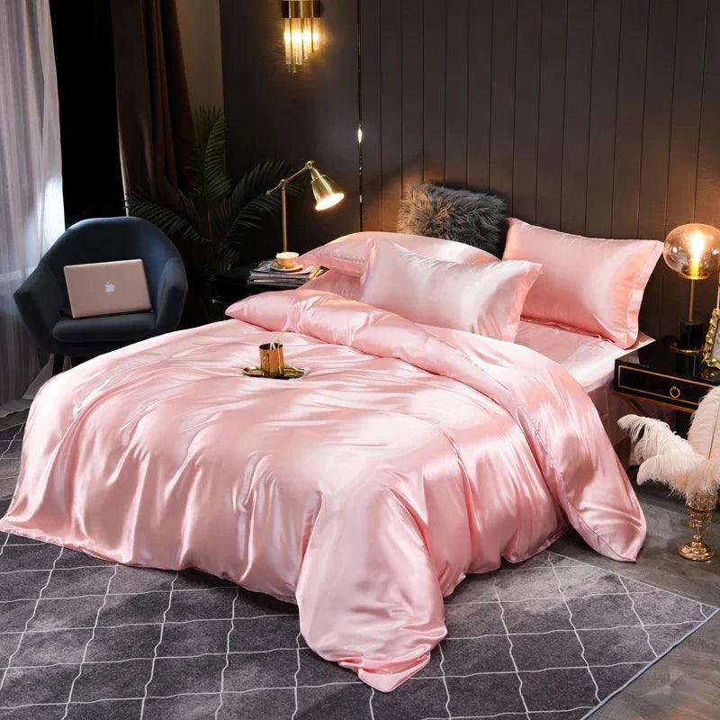 Monochrome Satin Bedding Set - Includes Sheets, Pillowcases and Duvet Cover - Volaia