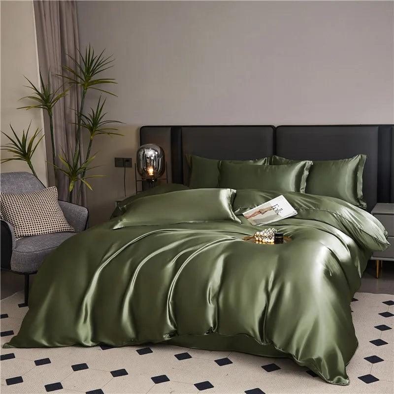 Monochrome Satin Bedding Set - Includes Sheets, Pillowcases and Duvet Cover - Volaia