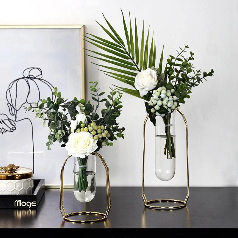 Nordic Gold Geometric Iron Art Hydroponic Vase - Volaia