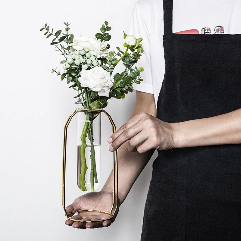Nordic Gold Geometric Iron Art Hydroponic Vase - Volaia
